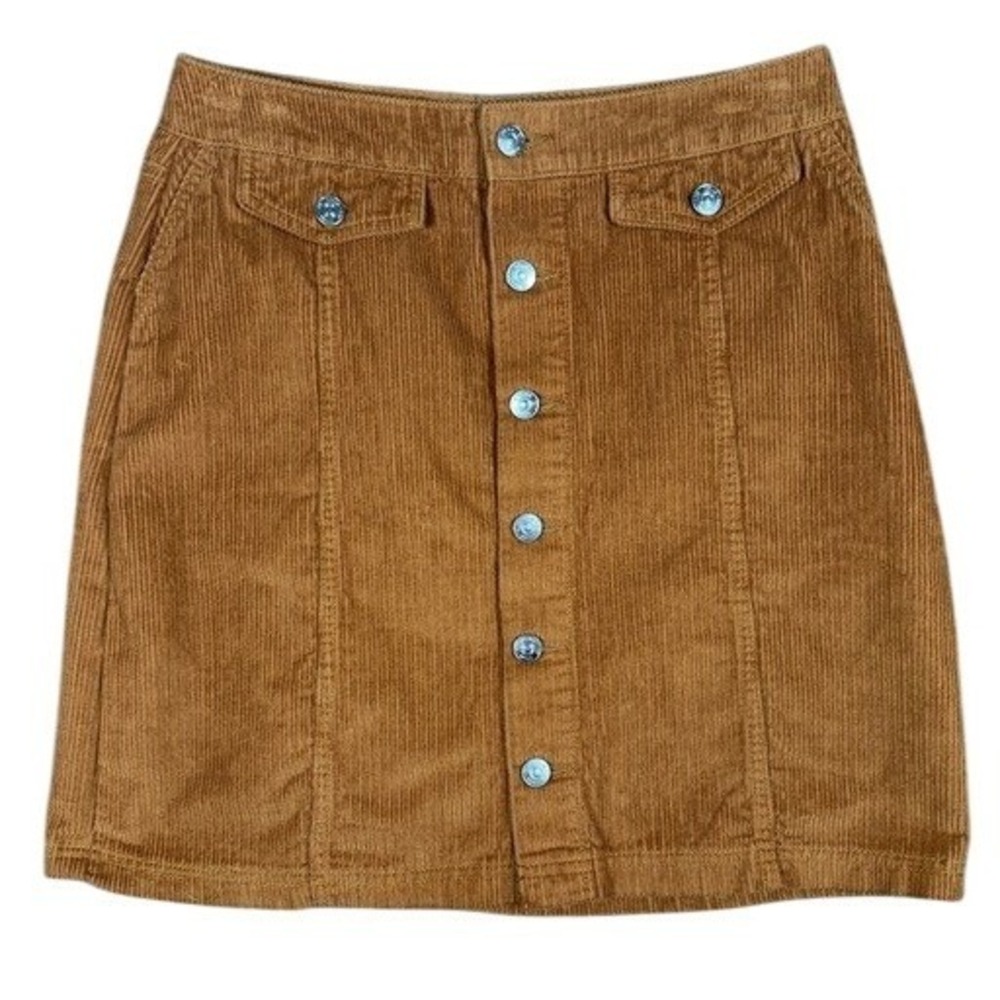 F&F Casual Collection Brown Corduroy Button Front Mini Skirt Women Size 12